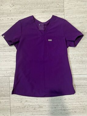 FIGS Scrub Top Womens XS Purple V-Neck Medical Uniform Short Sleeve Healthcare